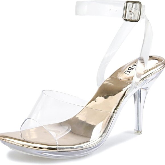 Shoes - Women Clear Heels Strappy Platform Sandals Open Toe Ankle Strap Shoes